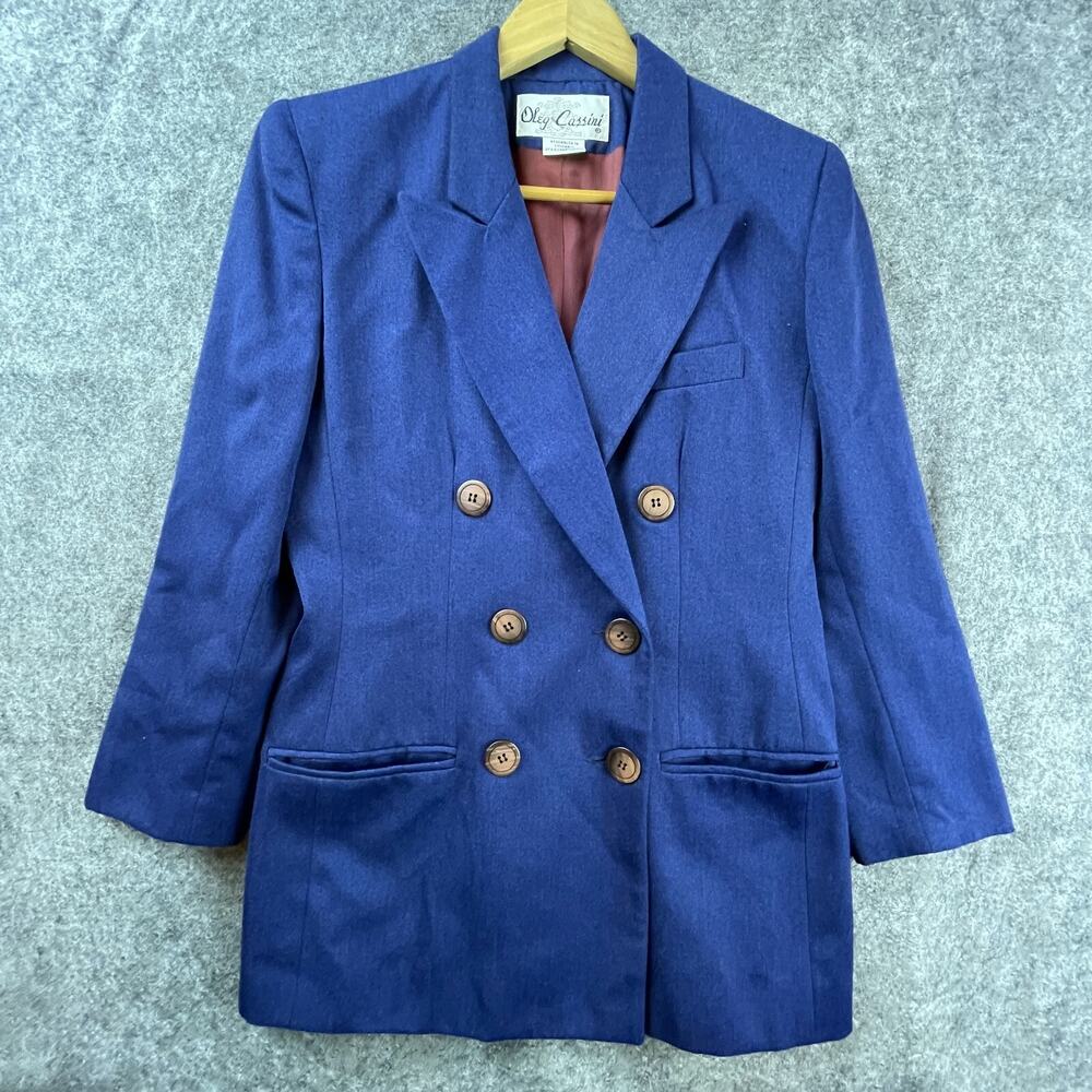 Vintage‎ Oleg Cassini Blazer Womens 6 Blue Double Breasted Career 80s Power